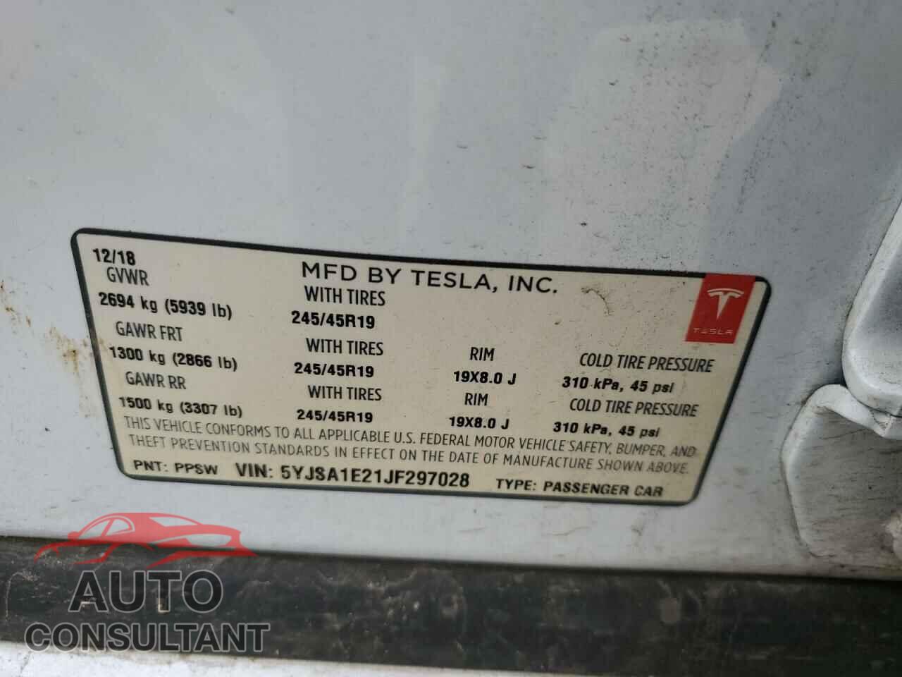 TESLA MODEL S 2018 - 5YJSA1E21JF297028