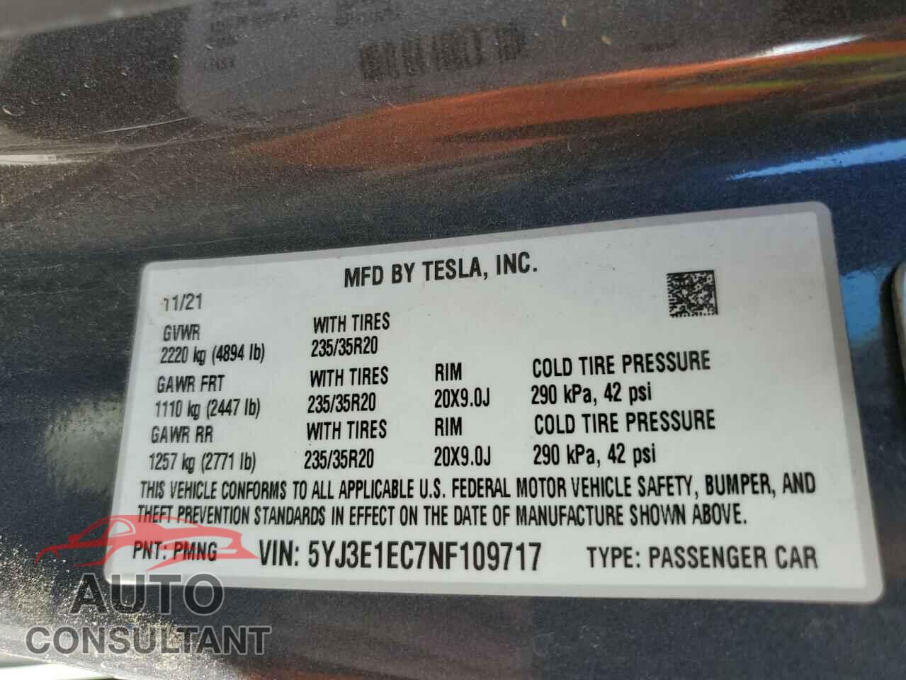 TESLA MODEL 3 2022 - 5YJ3E1EC7NF109717