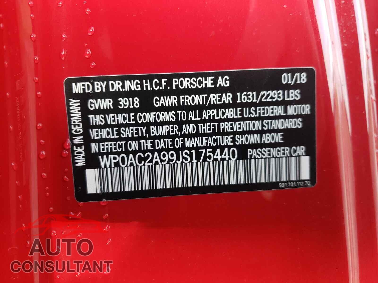 PORSCHE 911 2018 - WP0AC2A99JS175440
