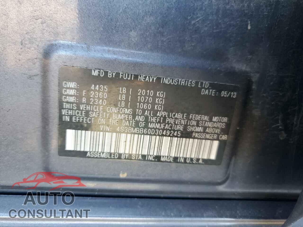 SUBARU LEGACY 2013 - 4S3BMBB60D3049245