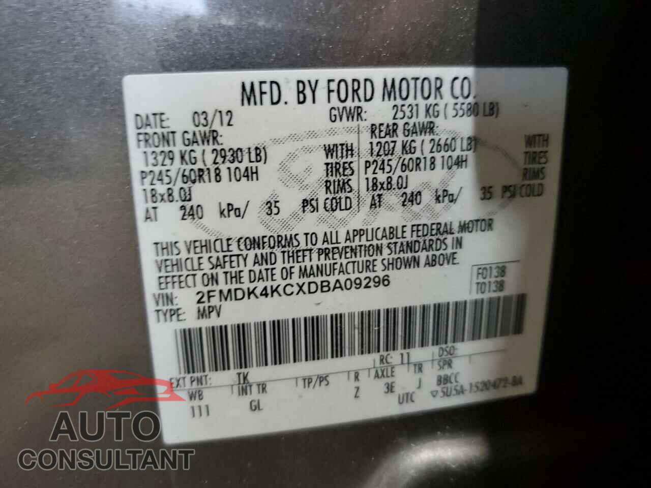 FORD EDGE 2013 - 2FMDK4KCXDBA09296