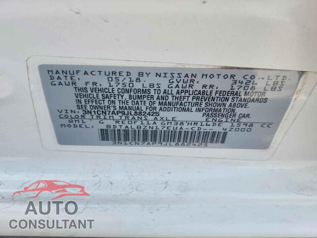 NISSAN VERSA 2018 - 3N1CN7AP9JL882425