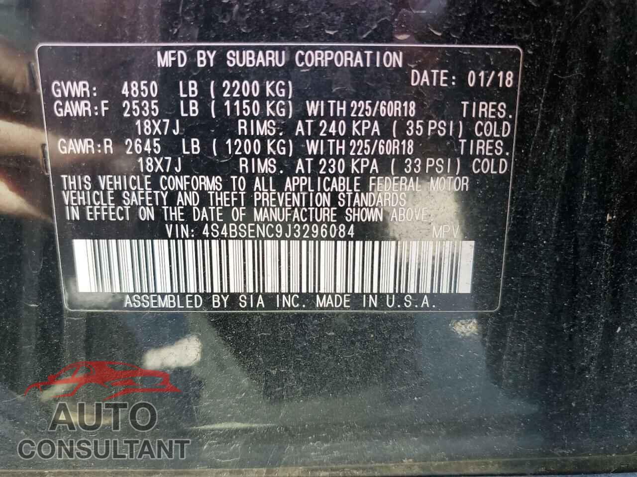 SUBARU OUTBACK 2018 - 4S4BSENC9J3296084