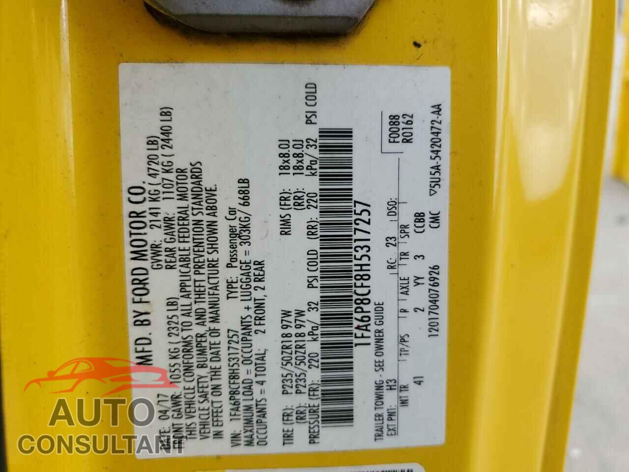 FORD MUSTANG 2017 - 1FA6P8CF8H5317257