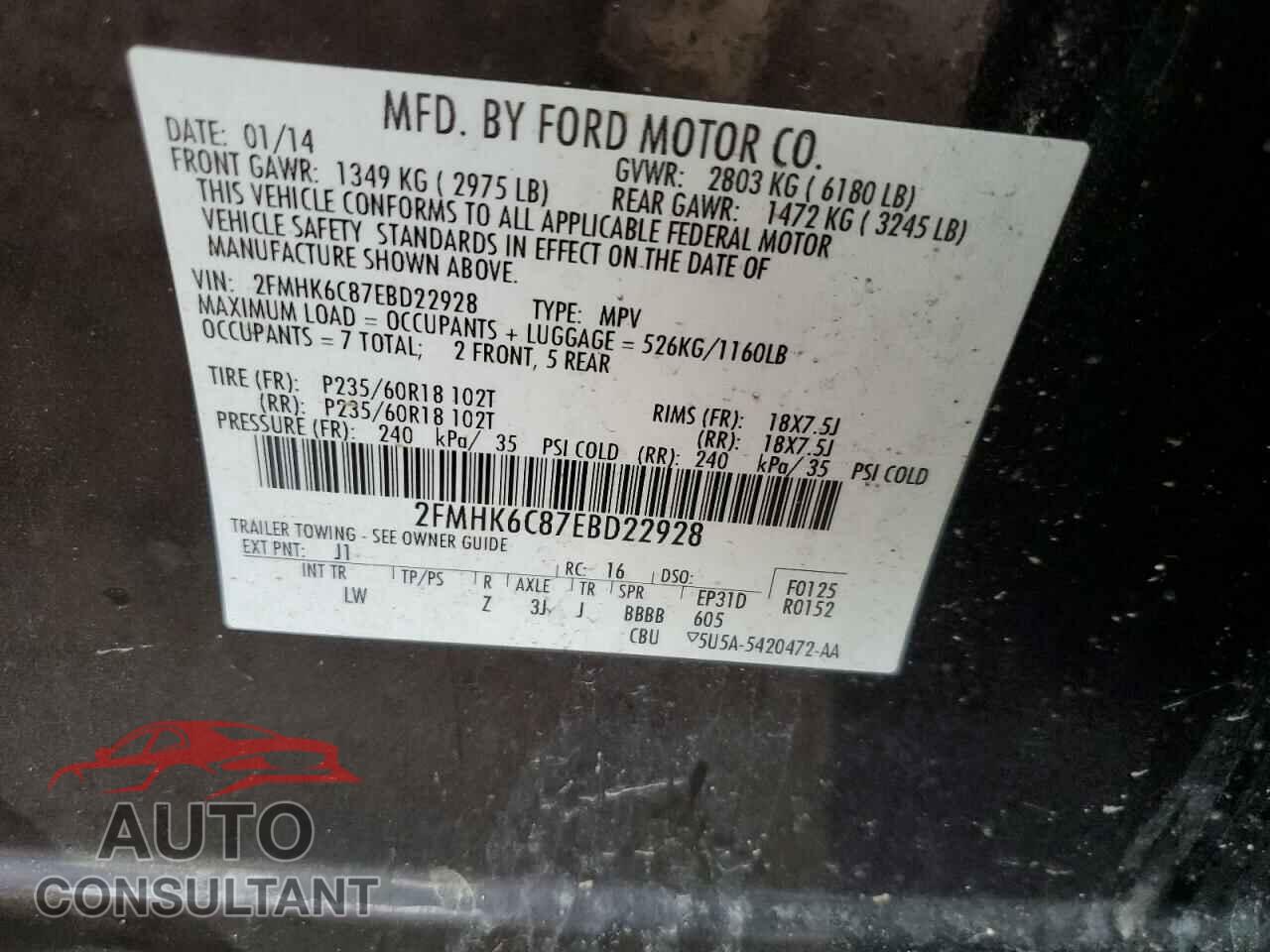 FORD FLEX 2014 - 2FMHK6C87EBD22928