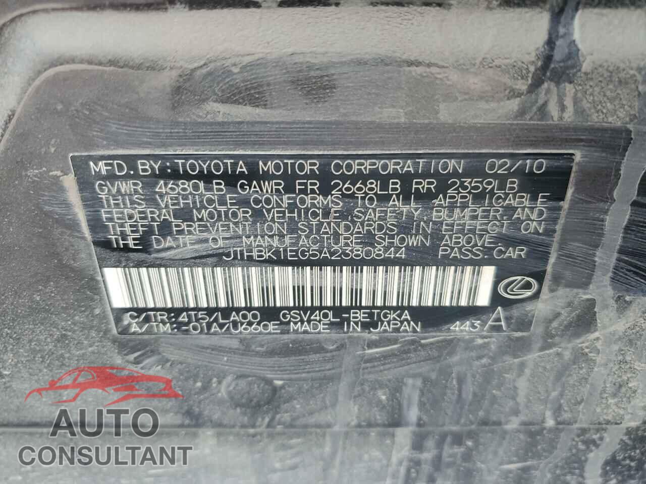 LEXUS ES350 2010 - JTHBK1EG5A2380844