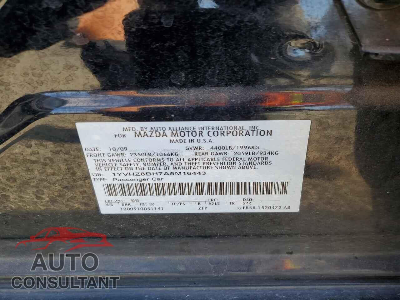 MAZDA 6 2010 - 1YVHZ8BH7A5M16443