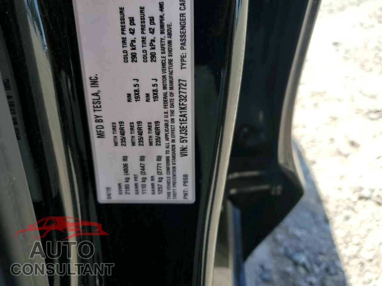 TESLA MODEL 3 2019 - 5YJ3E1EA1KF327727