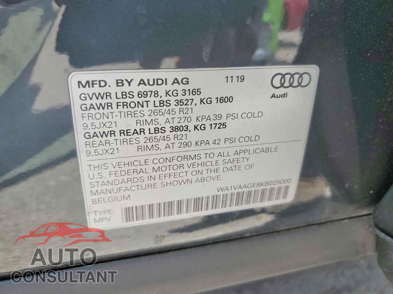 AUDI E-TRON 2019 - WA1VAAGE8KB025000