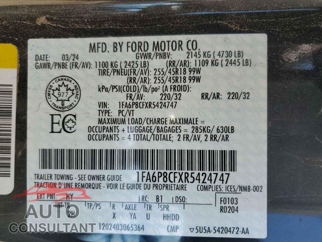 FORD MUSTANG 2024 - 1FA6P8CFXR5424747