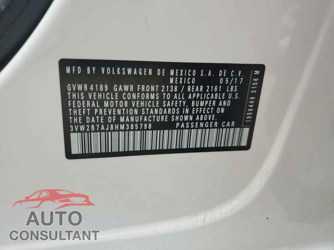 VOLKSWAGEN JETTA 2017 - 3VW2B7AJ8HM385798