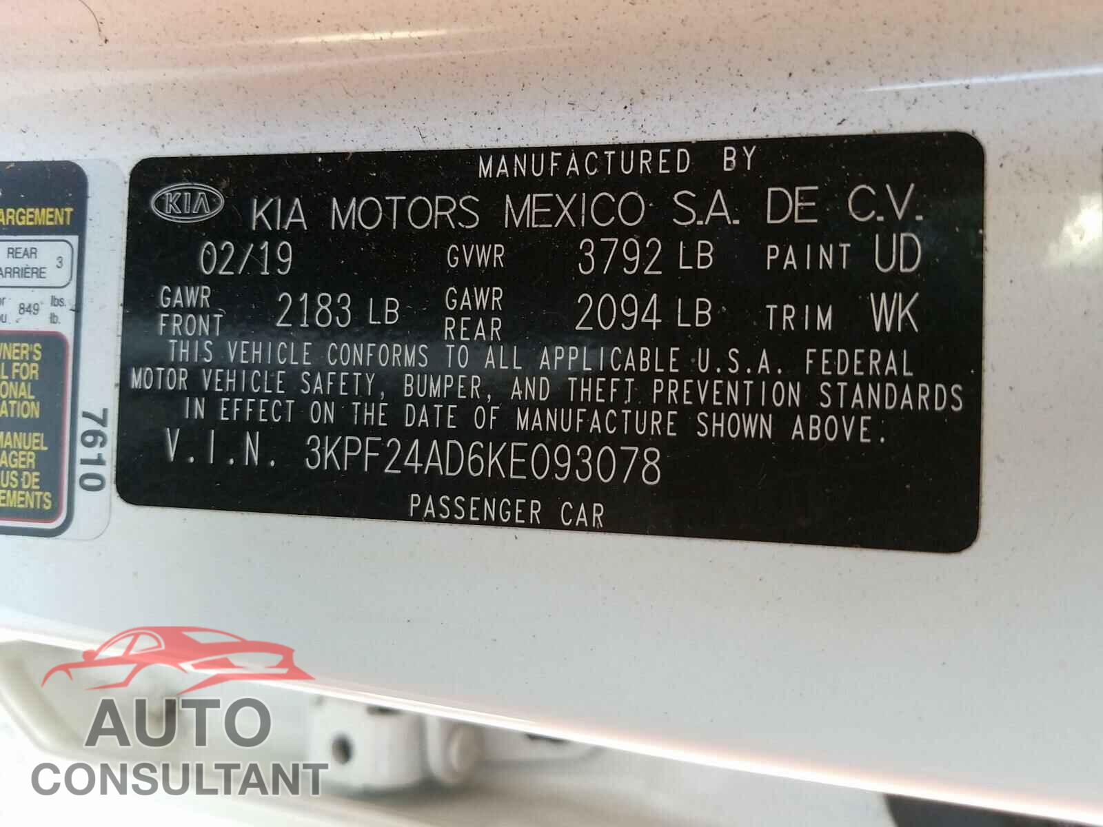KIA FORTE FE 2019 - 3KPF24AD6KE093078