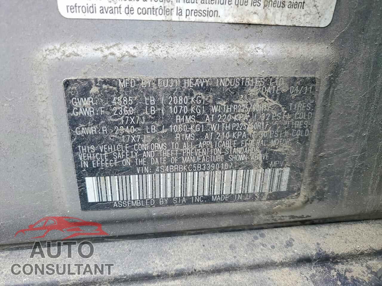 SUBARU OUTBACK 2011 - 4S4BRBKC5B3390107