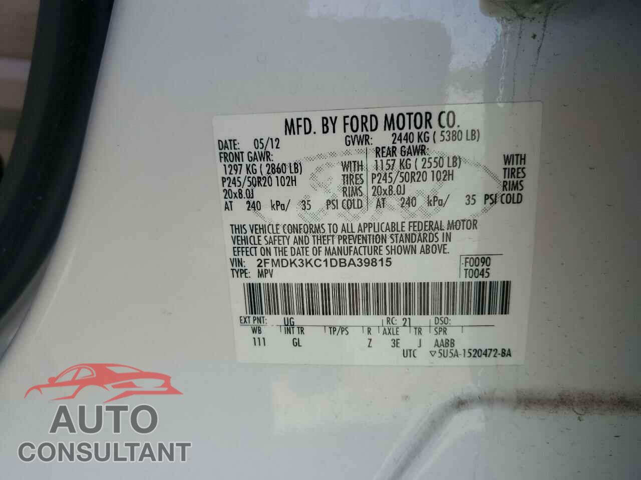 FORD EDGE 2013 - 2FMDK3KC1DBA39815
