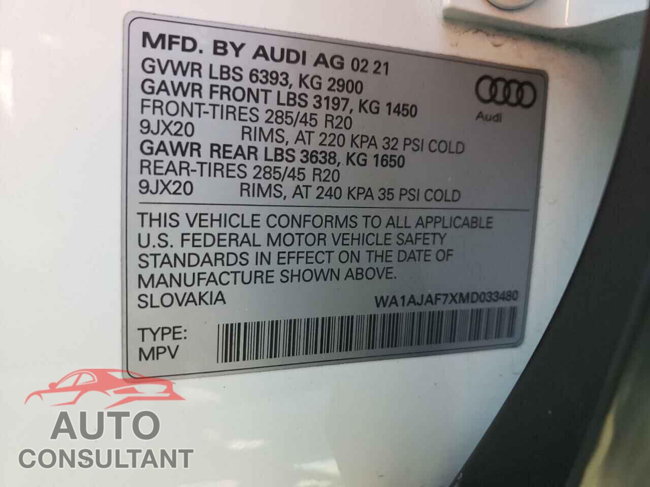 AUDI Q7 2021 - WA1AJAF7XMD033480