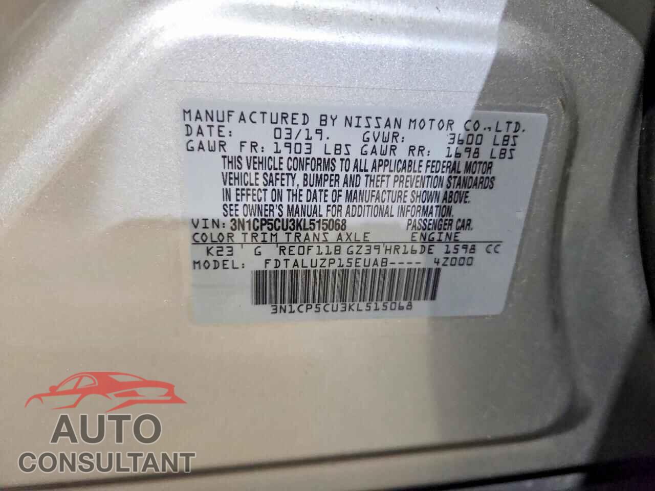 NISSAN KICKS 2019 - 3N1CP5CU3KL515068