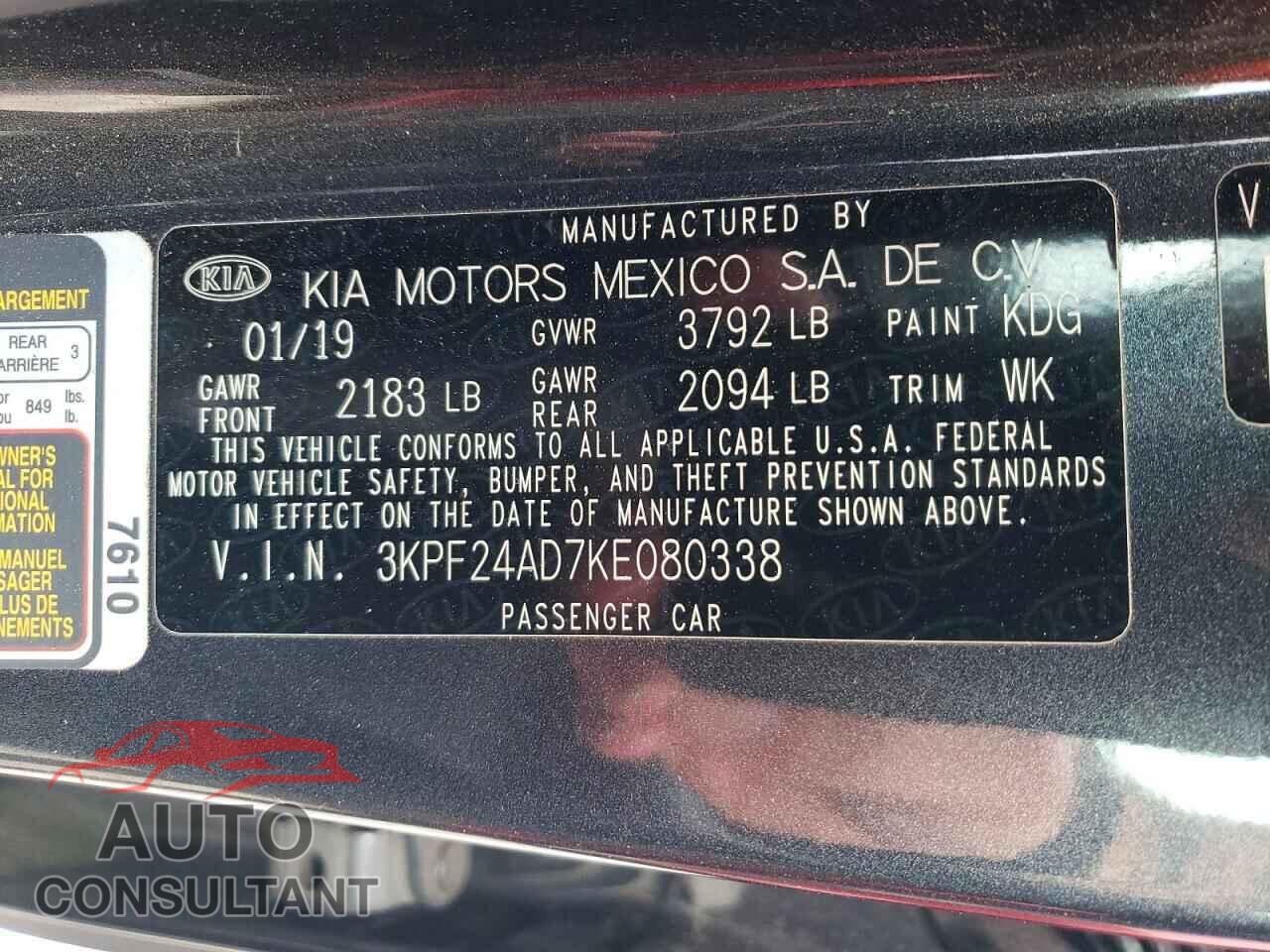 KIA FORTE 2019 - 3KPF24AD7KE080338