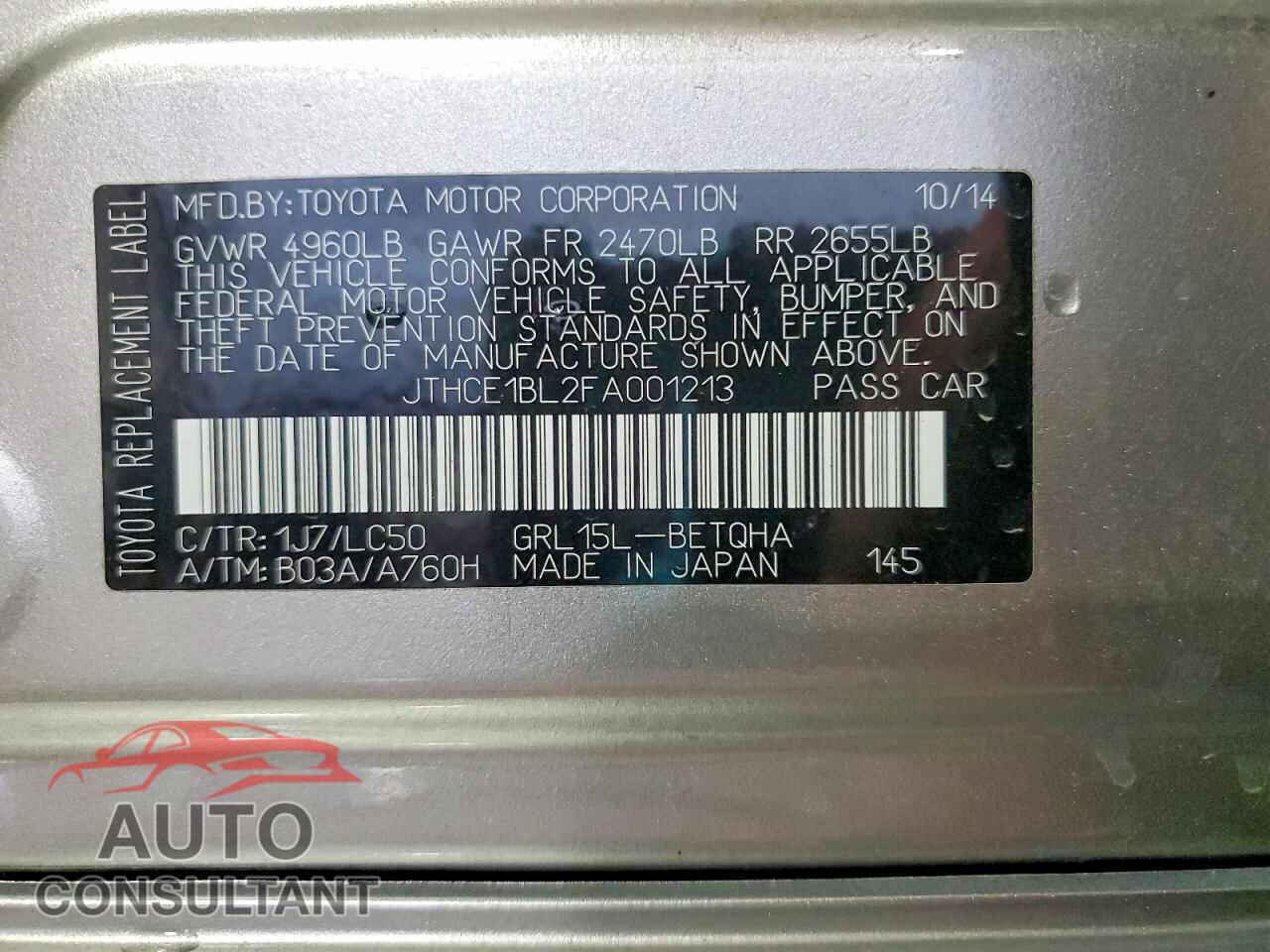 LEXUS GS350 2015 - JTHCE1BL2FA001213