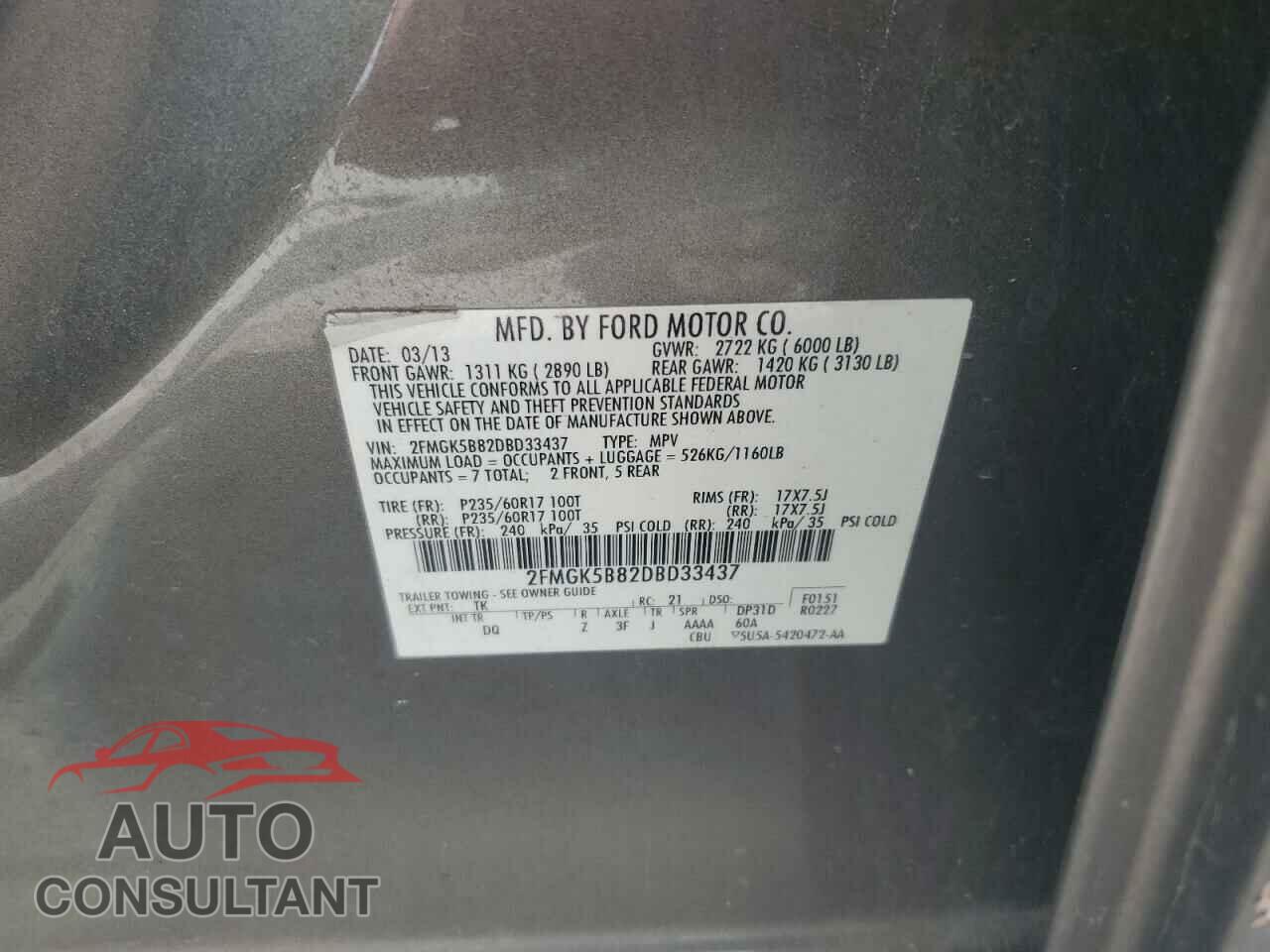 FORD FLEX 2013 - 2FMGK5B82DBD33437