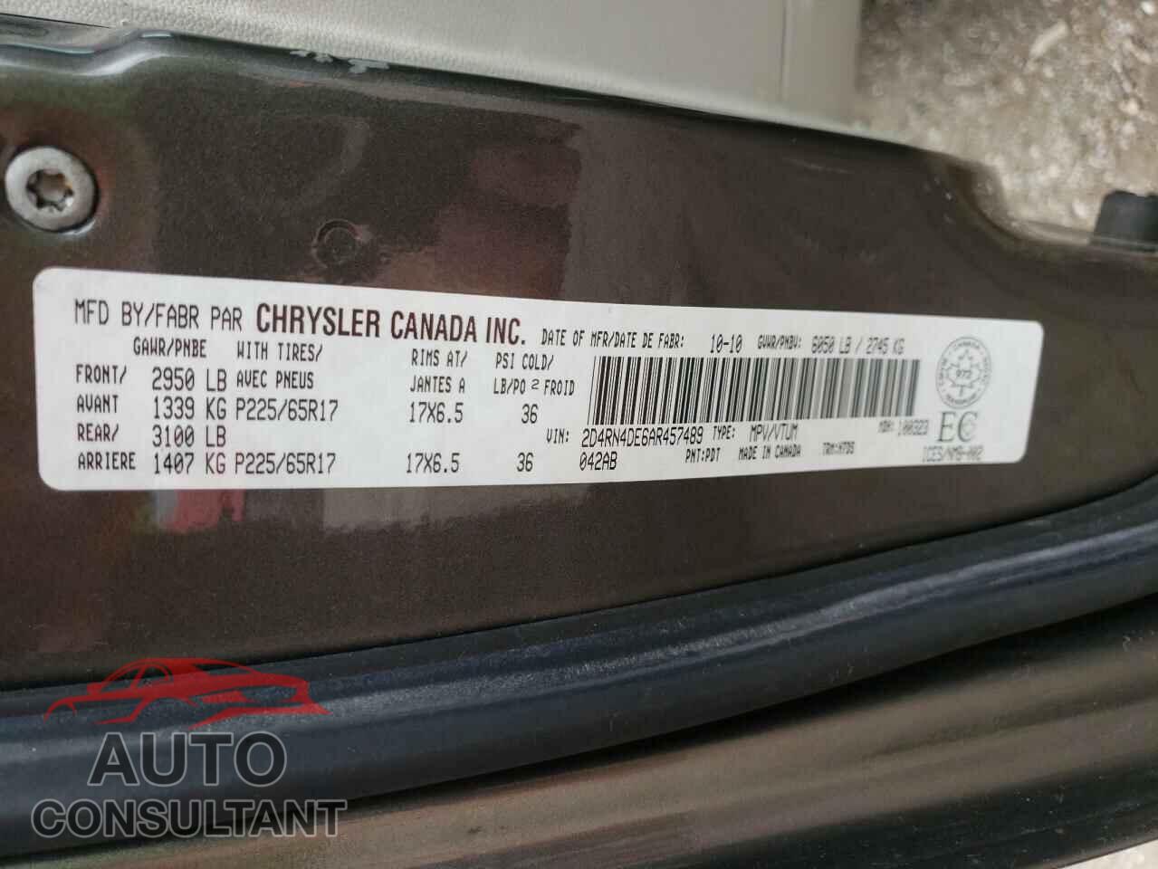 DODGE CARAVAN 2010 - 2D4RN4DE6AR457489