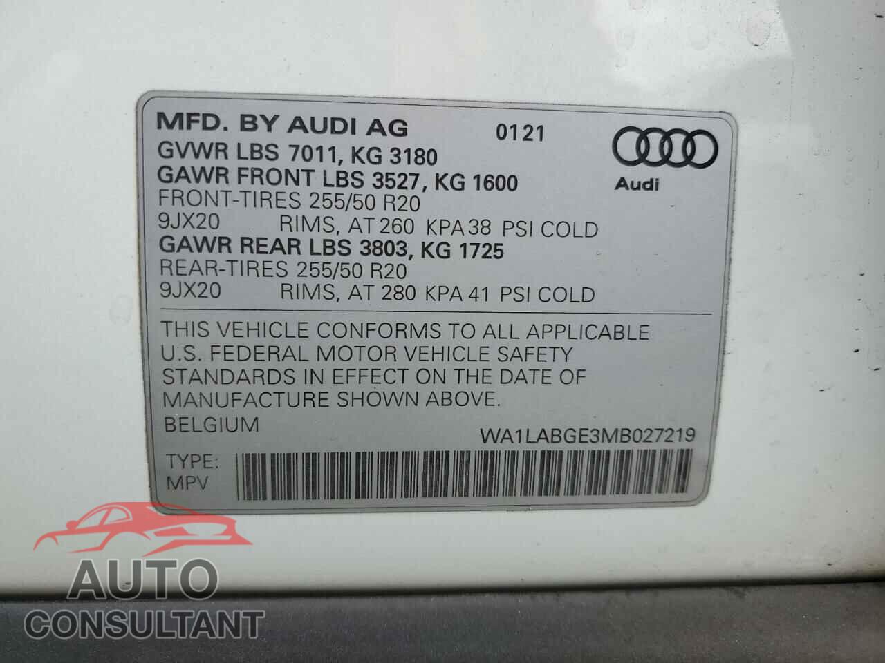 AUDI E-TRON 2021 - WA1LABGE3MB027219
