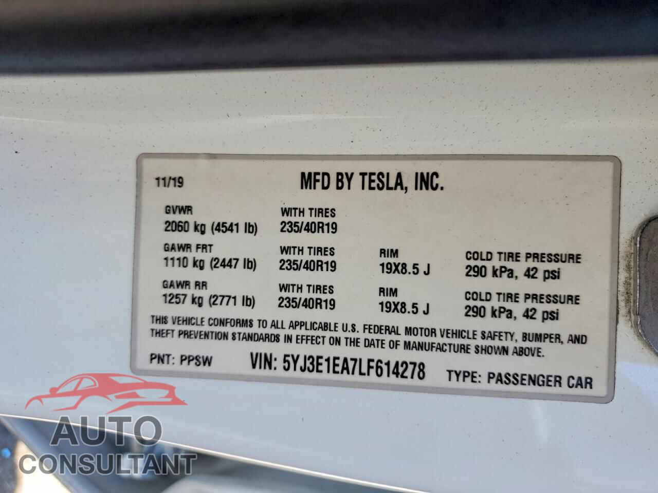 TESLA MODEL 3 2020 - 5YJ3E1EA7LF614278