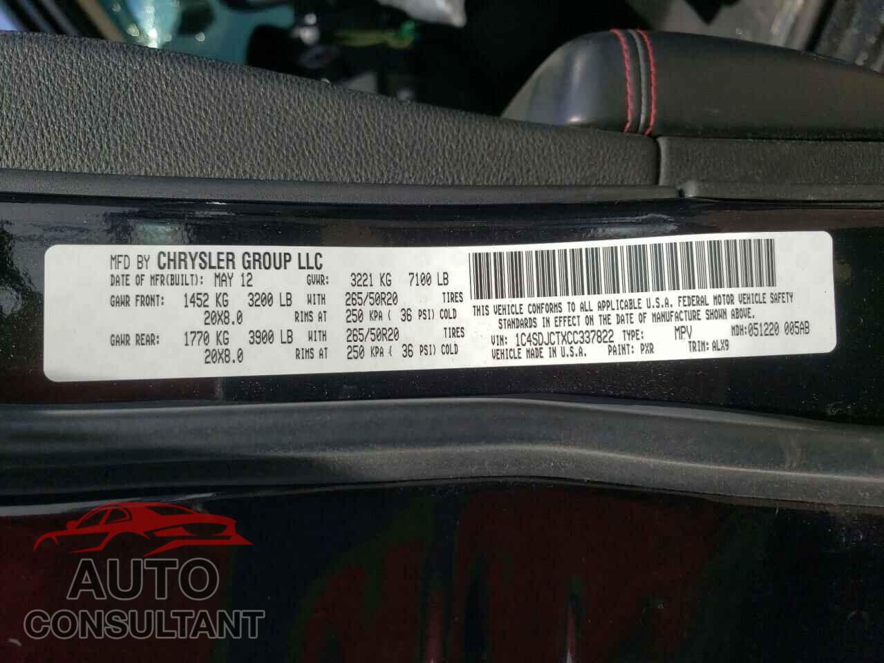DODGE DURANGO 2012 - 1C4SDJCTXCC337822