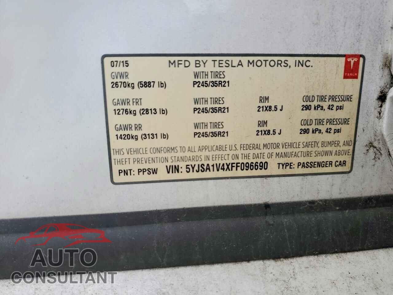 TESLA MODEL S 2015 - 5YJSA1V4XFF096690
