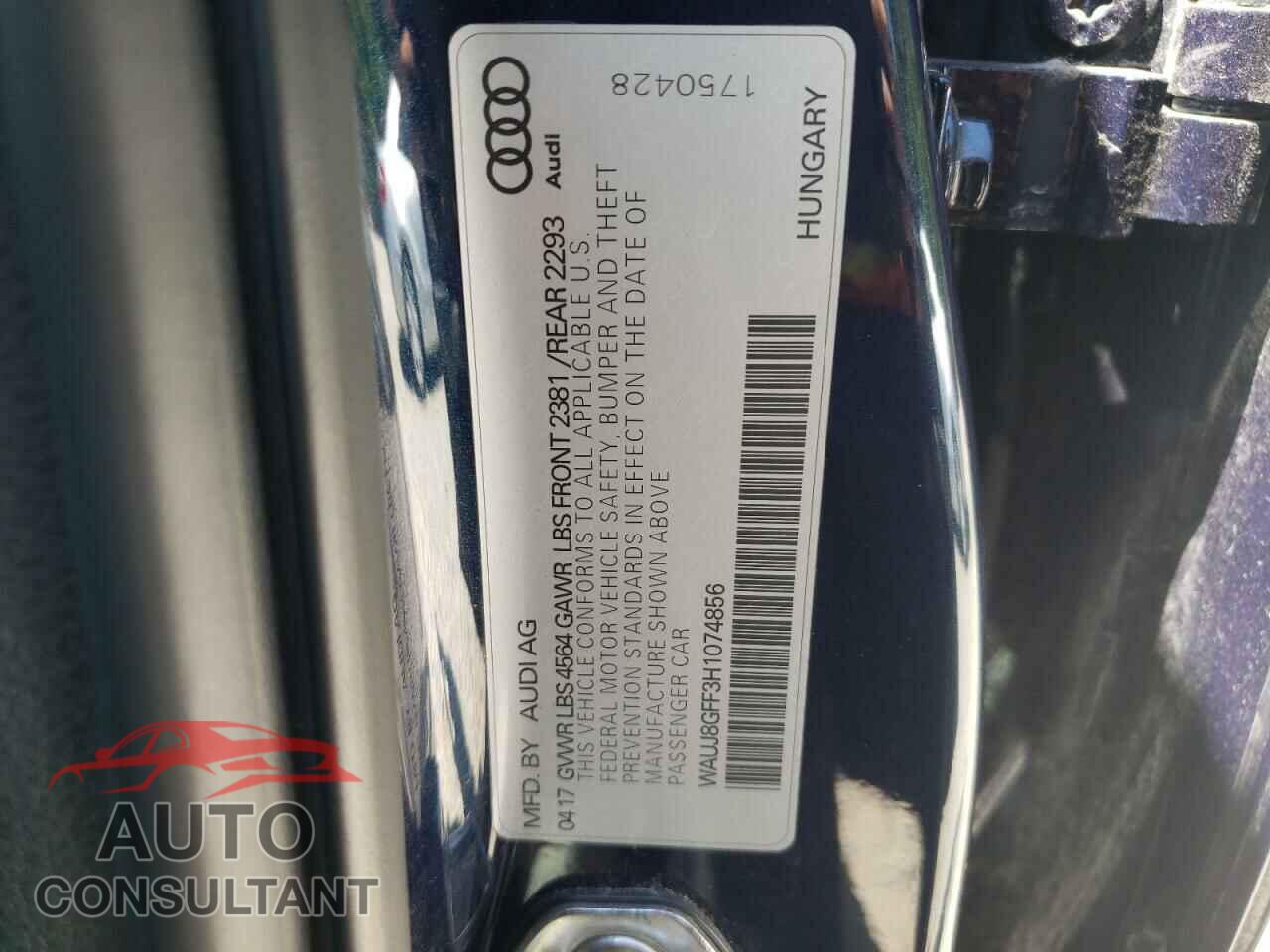 AUDI A3 2017 - WAUJ8GFF3H1074856