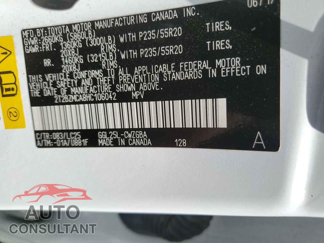 LEXUS RX350 2017 - 2T2BZMCA8HC106042