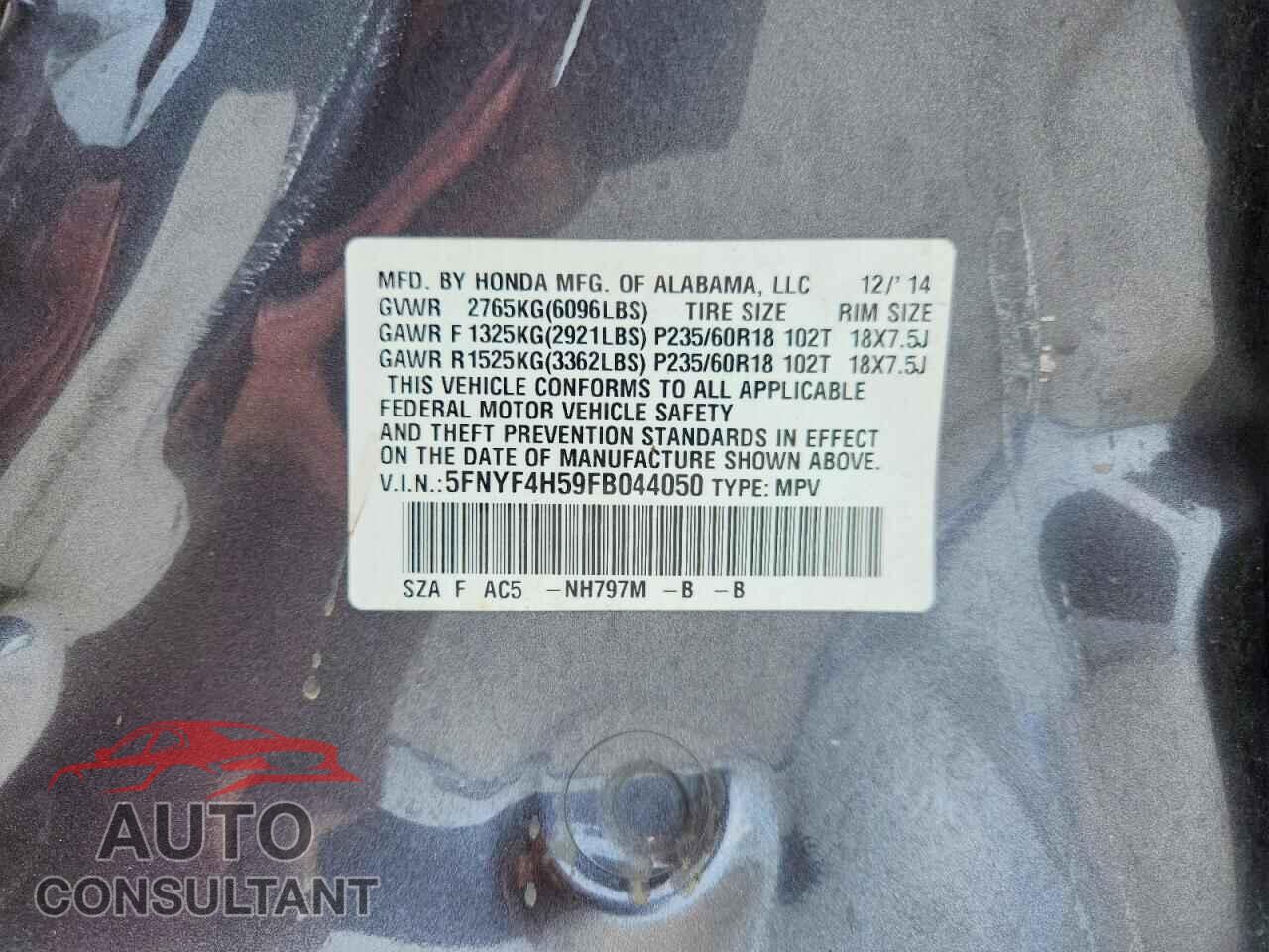 HONDA PILOT 2015 - 5FNYF4H59FB044050