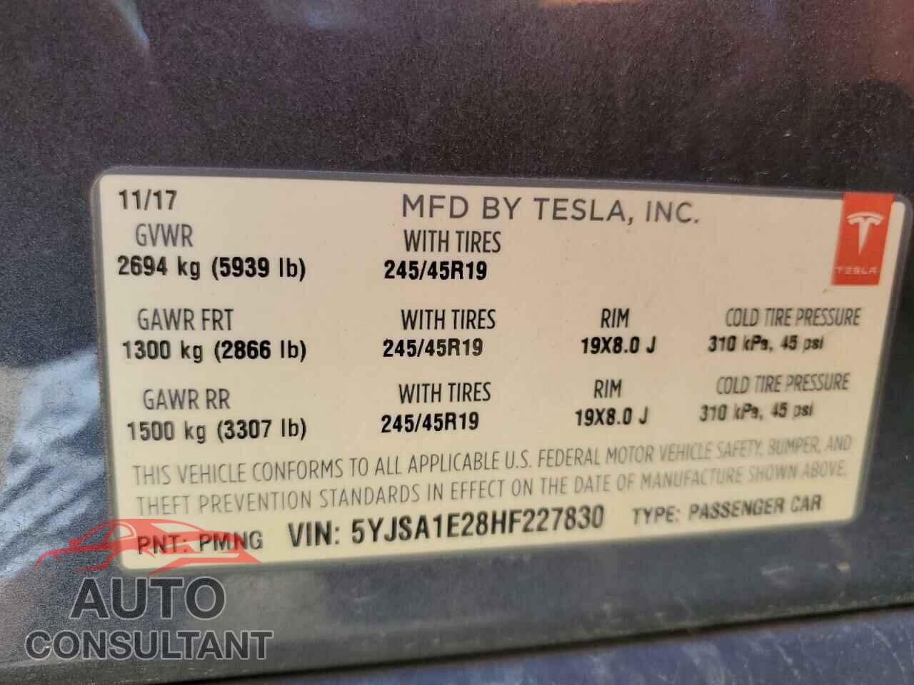 TESLA MODEL S 2017 - 5YJSA1E28HF227830