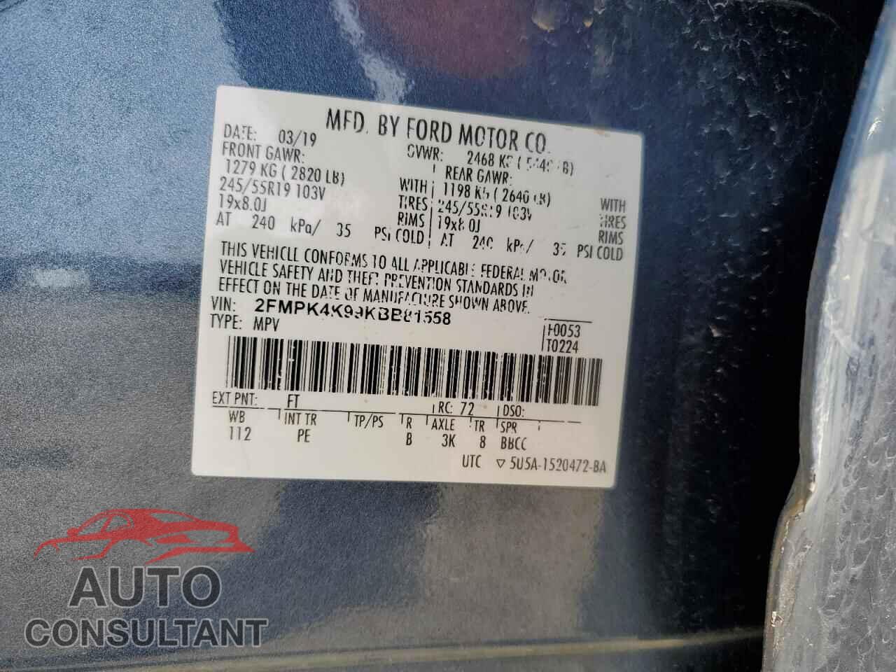 FORD EDGE 2019 - 2FMPK4K99KBB81558