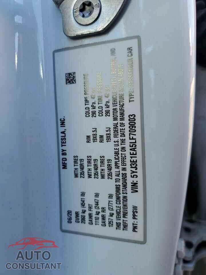 TESLA MODEL 3 2020 - 5YJ3E1EA5LF709003