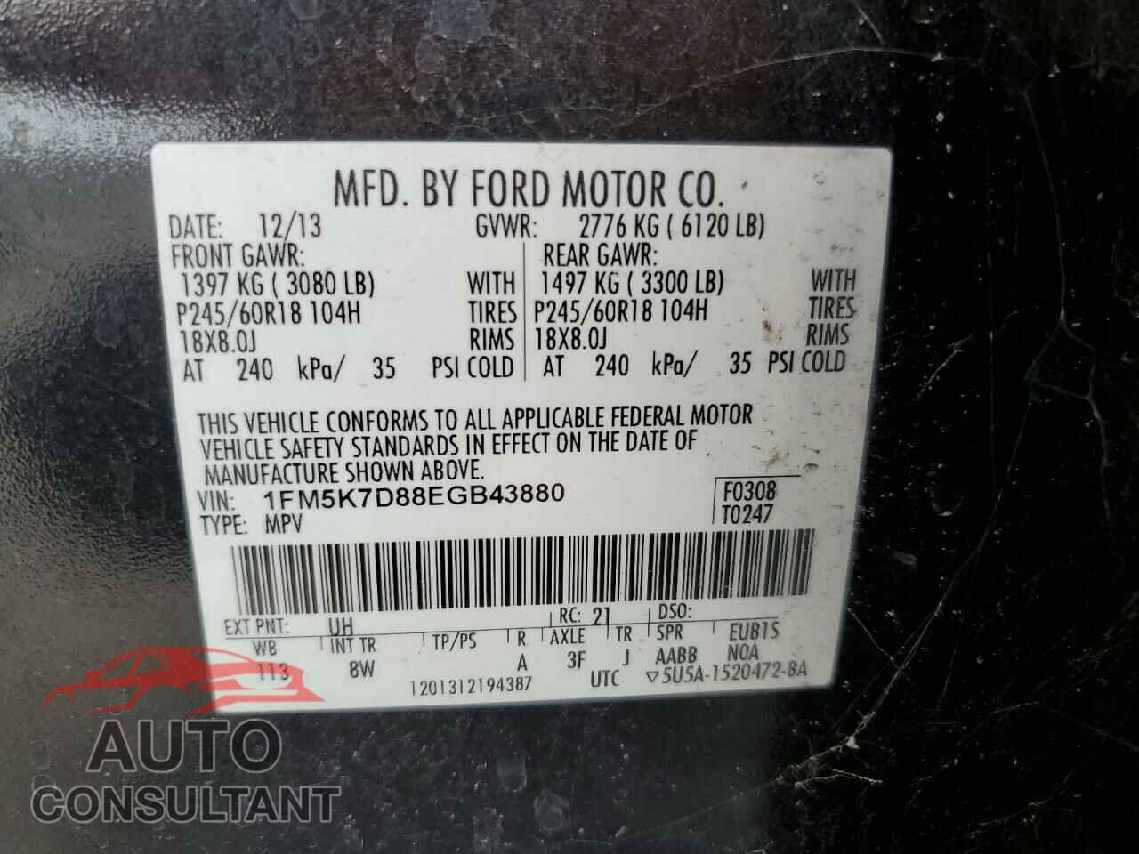 FORD EXPLORER 2014 - 1FM5K7D88EGB43880