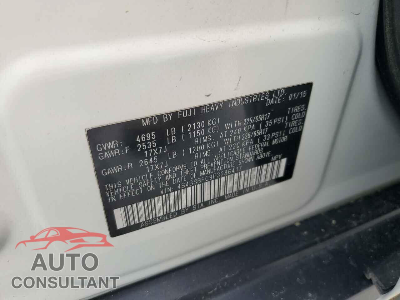 SUBARU OUTBACK 2015 - 4S4BSBFC9F3286417
