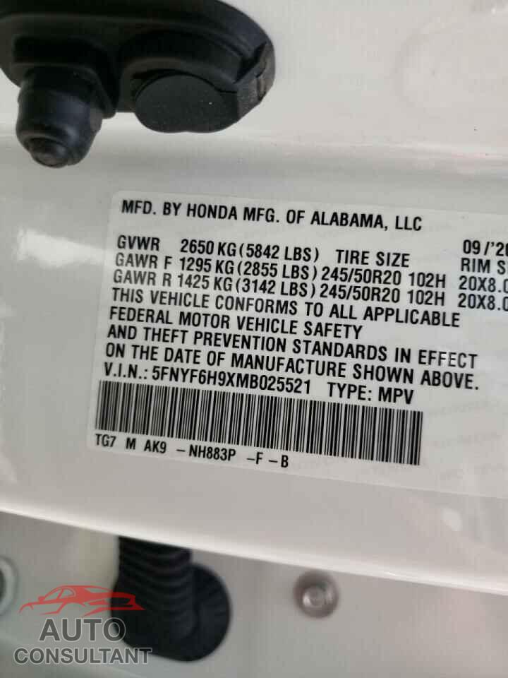 HONDA PILOT 2021 - 5FNYF6H9XMB025521
