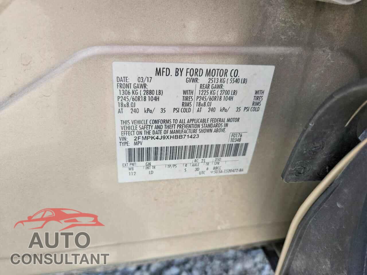 FORD EDGE 2017 - 2FMPK4J9XHBB71423