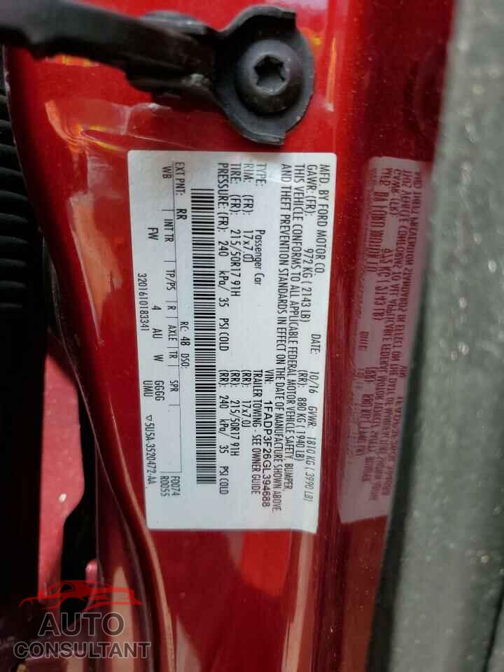 FORD FOCUS 2016 - 1FADP3F26GL394688