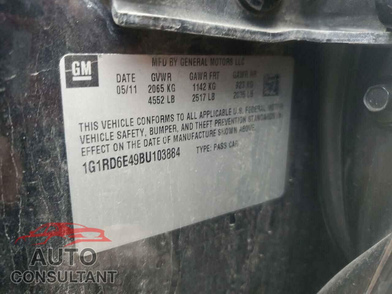 CHEVROLET VOLT 2011 - 1G1RD6E49BU103884