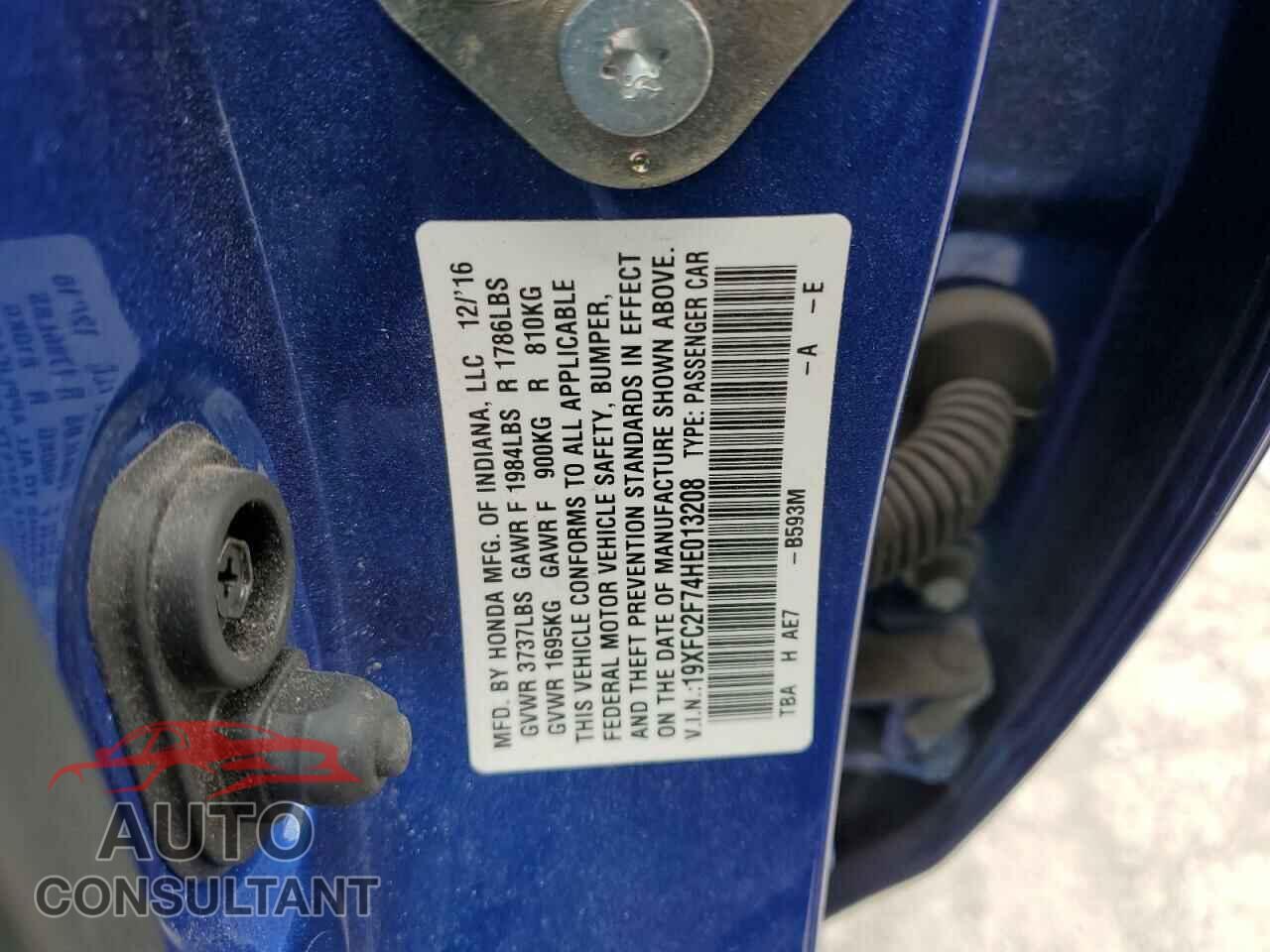 HONDA CIVIC 2017 - 19XFC2F74HE013208