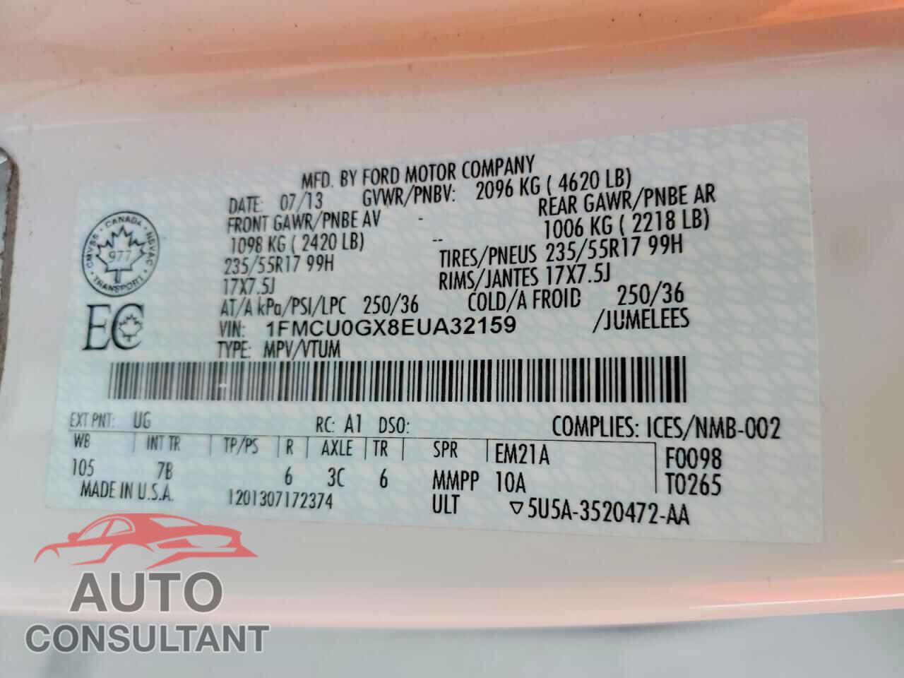 FORD ESCAPE 2014 - 1FMCU0GX8EUA32159