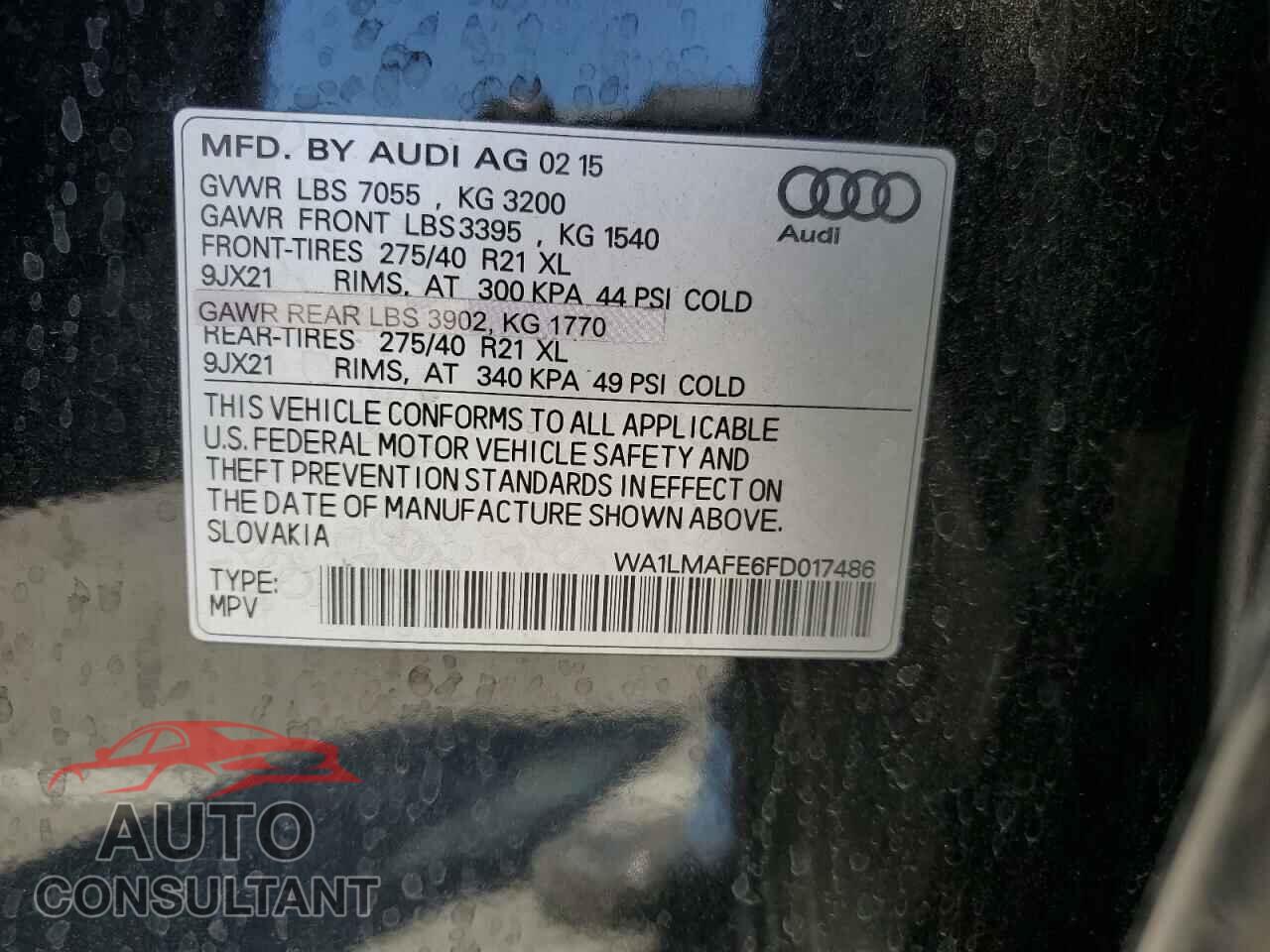 AUDI Q7 2015 - WA1LMAFE6FD017486