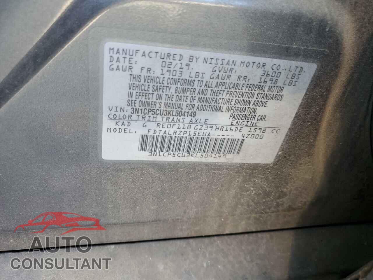 NISSAN KICKS 2019 - 3N1CP5CU3KL504149
