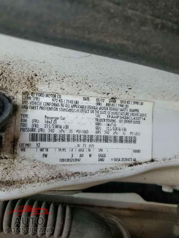 FORD FOCUS 2012 - 1FAHP3H28CL430714