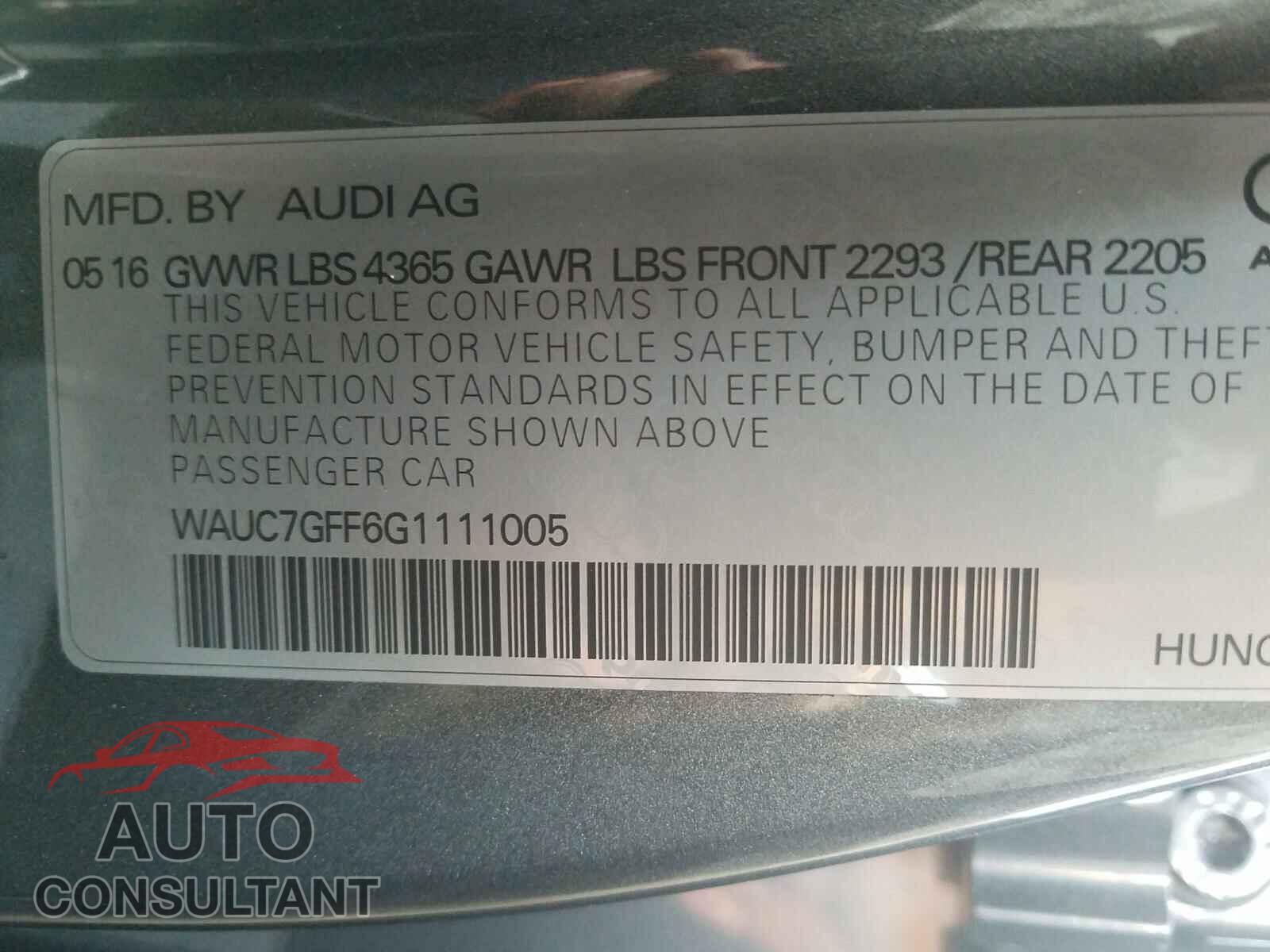 AUDI A3 2016 - WAUC7GFF6G1111005