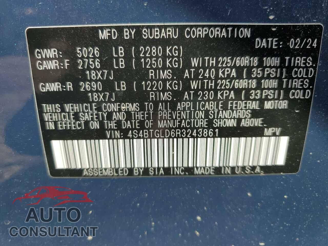 SUBARU OUTBACK 2024 - 4S4BTGLD6R3243861