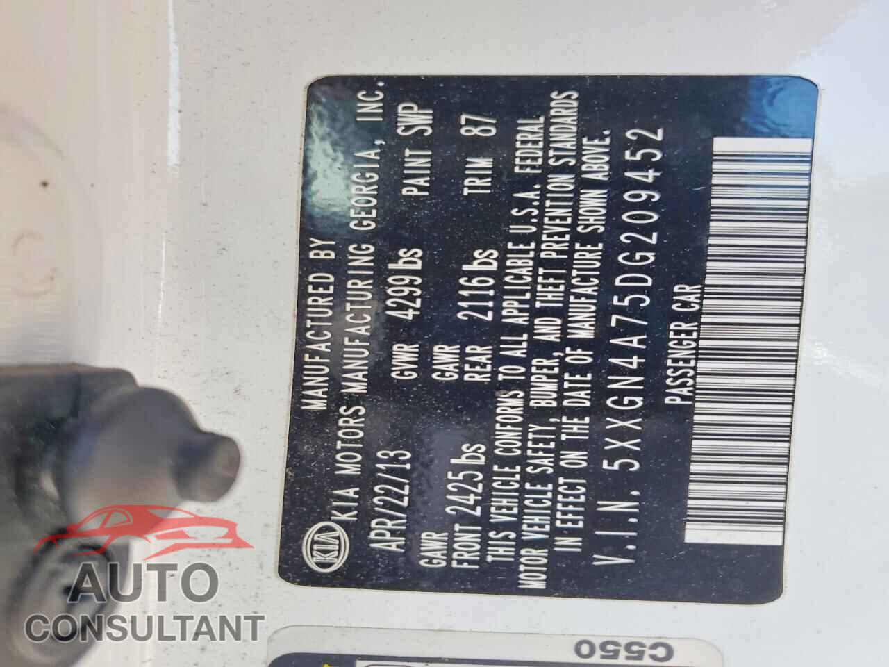KIA OPTIMA 2013 - 5XXGN4A75DG209452