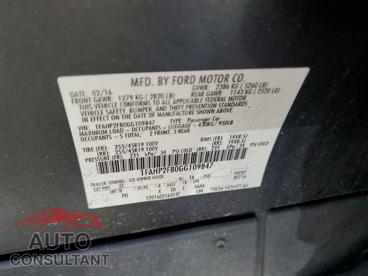 FORD TAURUS 2016 - 1FAHP2F80GG109847