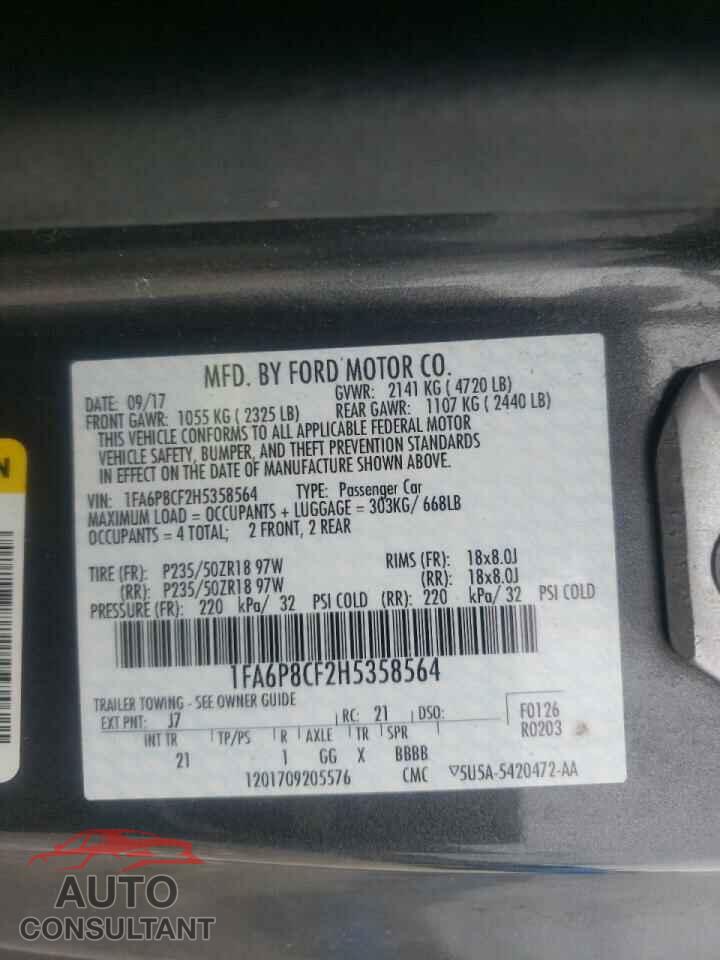 FORD MUSTANG 2017 - 1FA6P8CF2H5358564